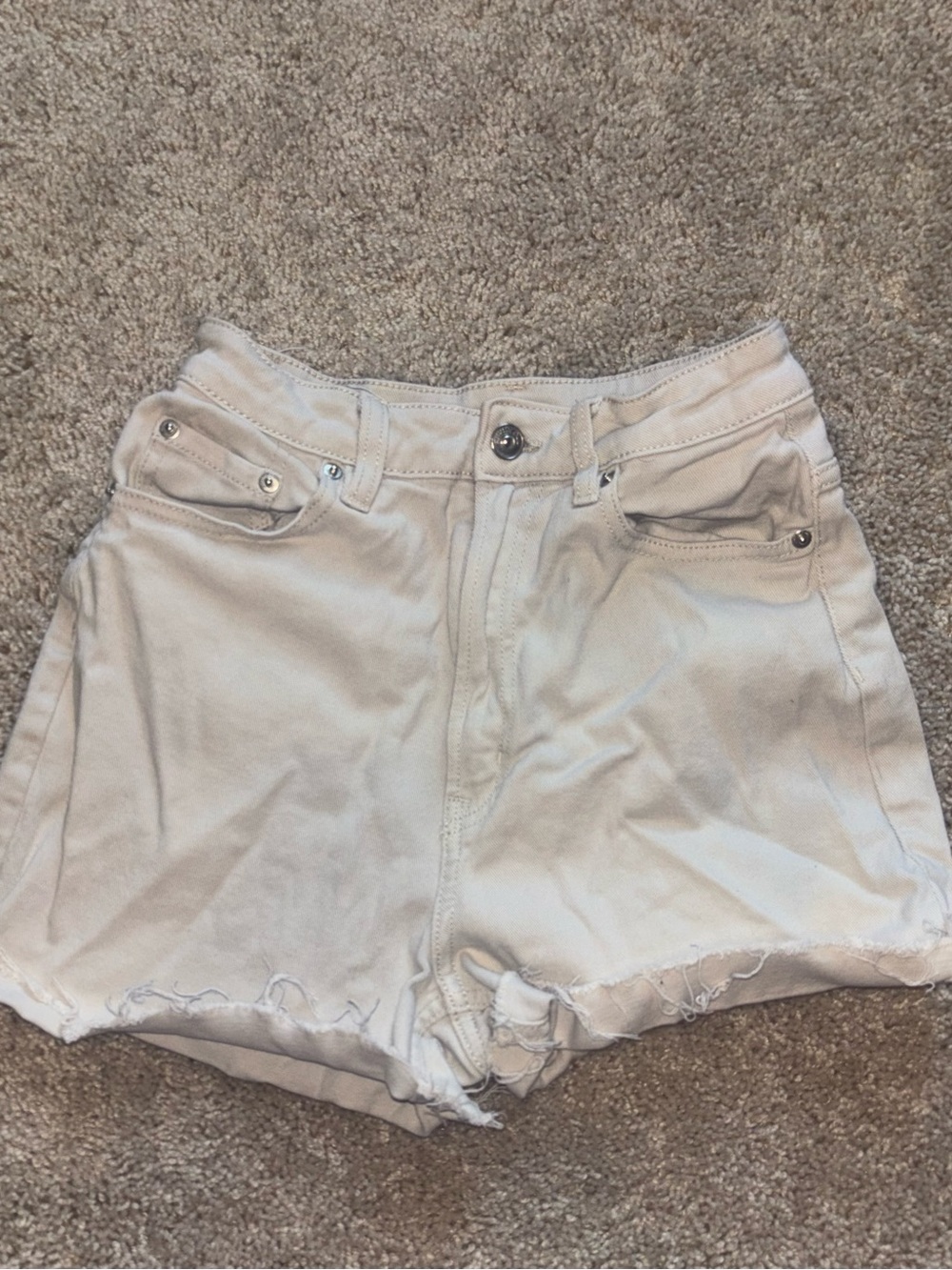 HM Divided Off White High Waisted Denim Cutoff Shorts Raw Hem Frayed 4